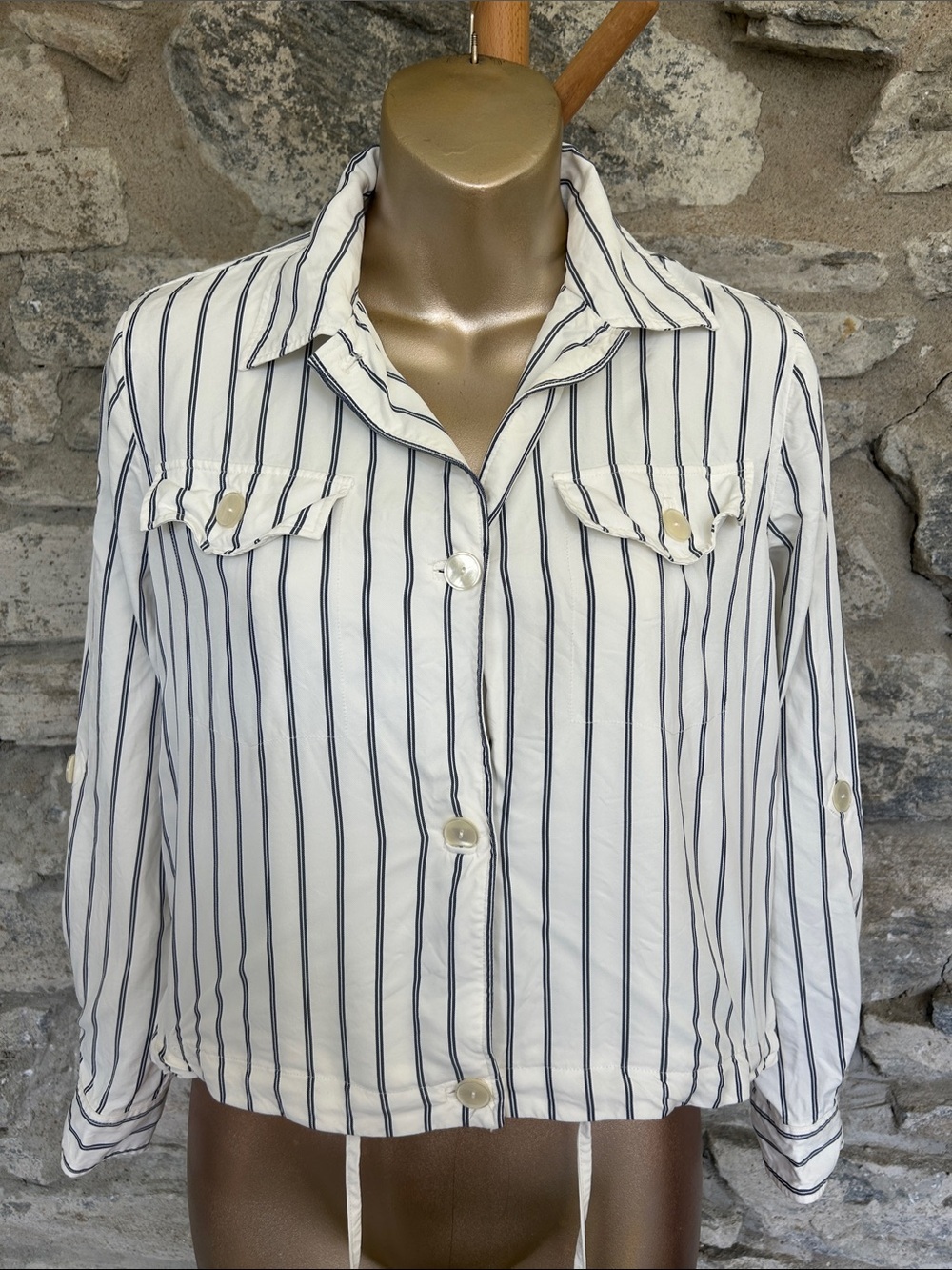 Massimo Dutti White Striped Button-Up Jacket